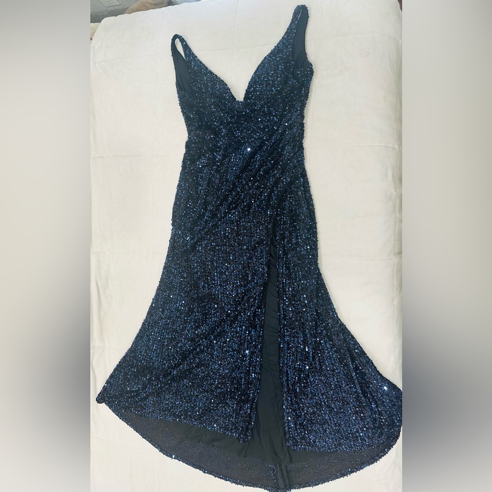 Glamorous Dark Royal Blue Sequin Gown